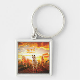 Horses at sunset throw pillow key ring