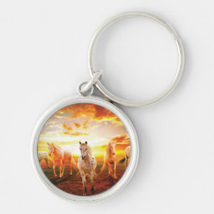 Horses at sunset throw pillow key ring
