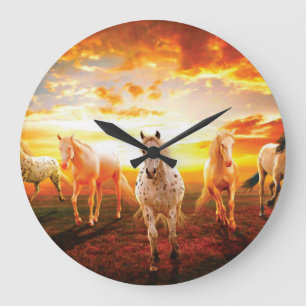 Horses at sunset throw pillow large clock