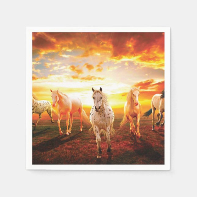 Horses at sunset throw pillow napkin (Front)