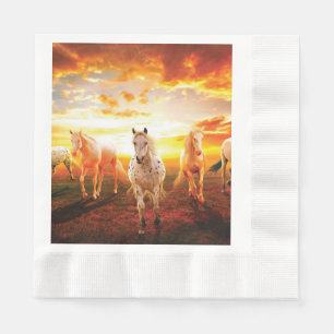 Horses at sunset throw pillow napkin