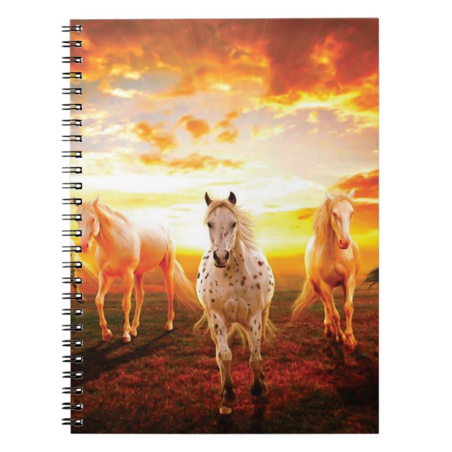 Horses at sunset throw pillow notebook (Front)