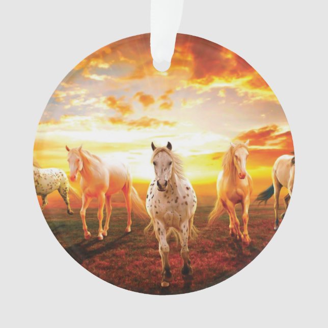 Horses at sunset throw pillow ornament (Front)