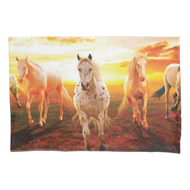 Horses at sunset throw pillow pillowcase (Front)