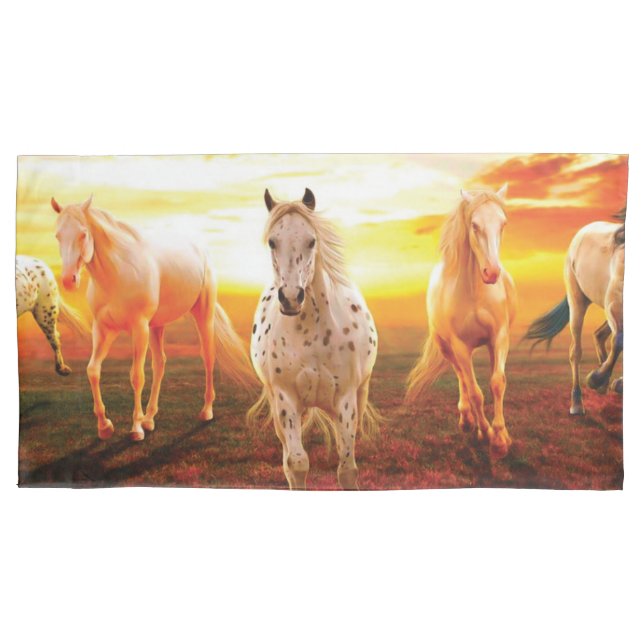 Horses at sunset throw pillow pillowcase (Front)