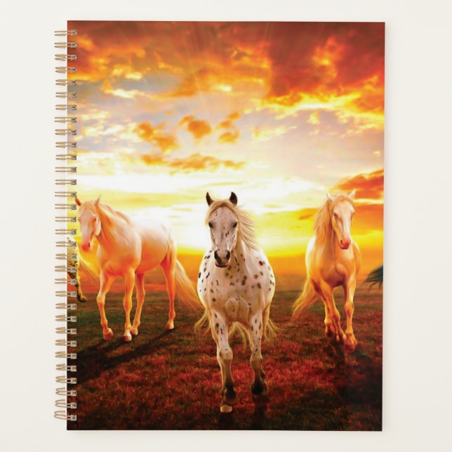 Horses at sunset throw pillow planner (Front)
