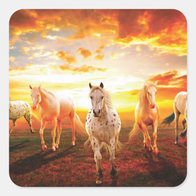 Horses at sunset throw pillow square sticker (Front)