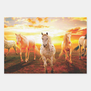Horses at sunset throw pillow wrapping paper sheet