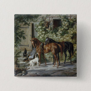 Horses at the Porch (by Albrecht Adam) 15 Cm Square Badge