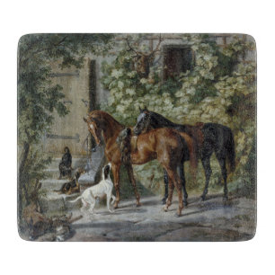 Horses at the Porch (by Albrecht Adam) Cutting Board