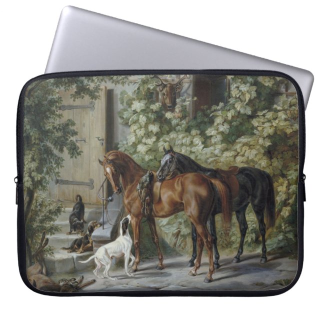 Horses at the Porch (by Albrecht Adam) Laptop Sleeve (Front)