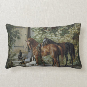 Horses at the Porch (by Albrecht Adam) Lumbar Cushion
