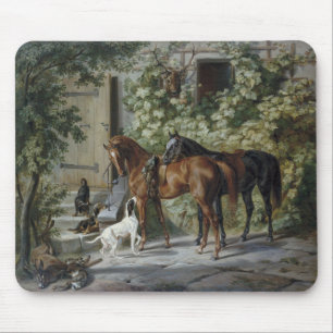 Horses at the Porch (by Albrecht Adam) Mouse Pad