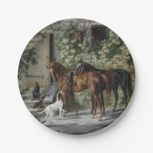 Horses at the Porch (by Albrecht Adam) Paper Plate