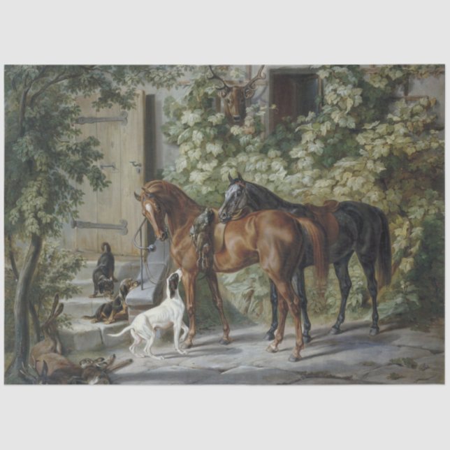 Horses at the Porch (by Albrecht Adam) Tissue Paper (Front)
