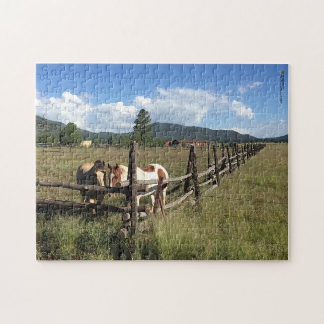 Horses At The Split Rail Fence Photograph Jigsaw Puzzle (Horizontal)
