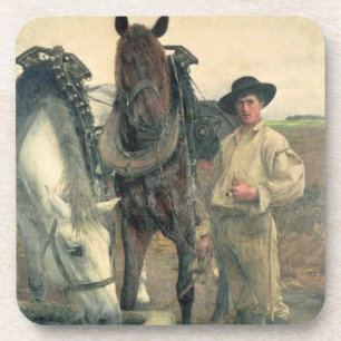 Horses at the Water Trough, 1884 (oil on canvas) Coaster