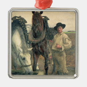 Horses at the Water Trough, 1884 (oil on canvas) Metal Tree Decoration