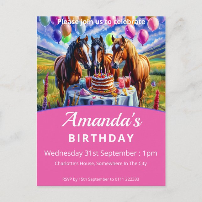 Horses Birthday Party Invitation Postcard (Front)
