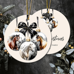 Horses black and gold Christmas Ceramic Ornament