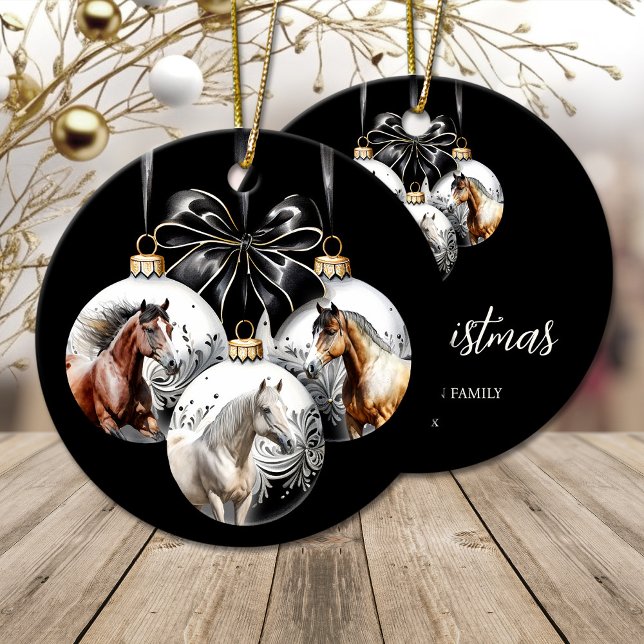 Horses black and gold Christmas Ceramic Ornament (Horses black and gold Christmas Ceramic Ornament)