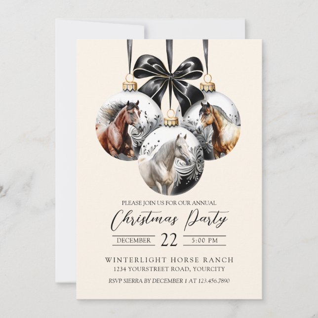 Horses black and gold Christmas Invitation (Front)