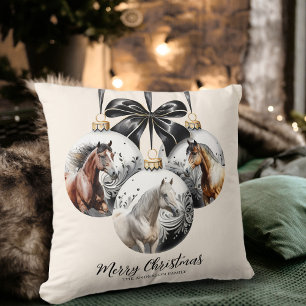 Horses black and gold Christmas quote Cushion