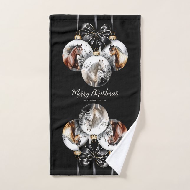 Horses black and gold Christmas quote Hand Towel (Hand Towel)