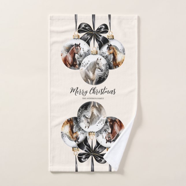 Horses black and gold Christmas quote Hand Towel (Hand Towel)