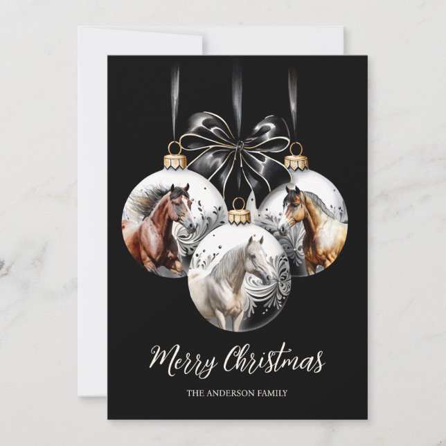 Horses black and gold Christmas quote Holiday Card (Front)