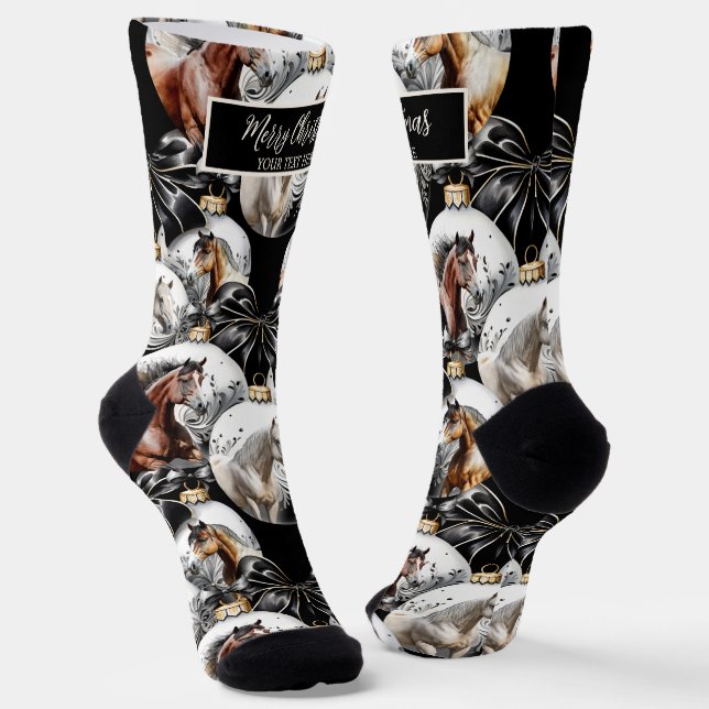 Horses black and gold Christmas quote Socks (Angled)