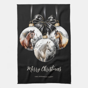Horses black and gold Christmas quote Tea Towel