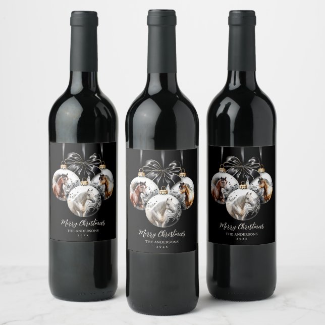 Horses black and gold Christmas quote Wine Label (Bottles)