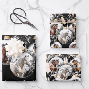 Horses black and gold Christmas quote Wrapping Paper Sheet