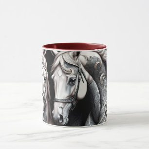 Horses Black White Art Mug