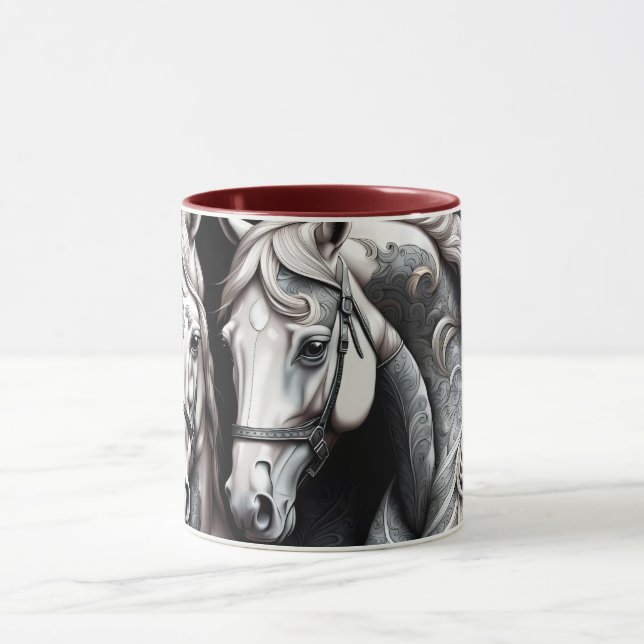 Horses Black White Art  Mug (Center)