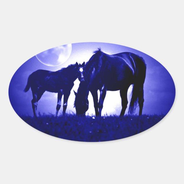 Horses & Blue Night Oval Sticker (Front)