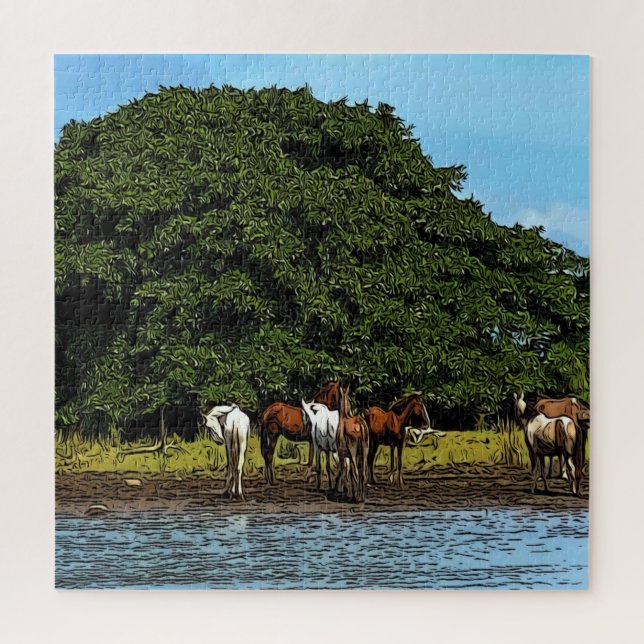 Horses by the water - Costa Rica Jigsaw Puzzle (Vertical)
