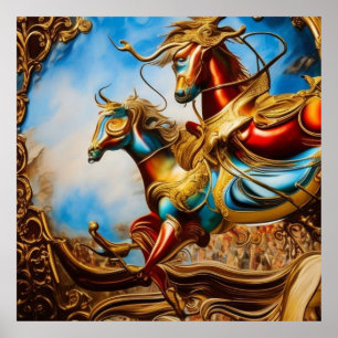 Horses carousel colourful abstract surreal poster