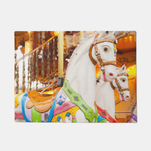 Horses Carrousel colour green vintage Door Mat