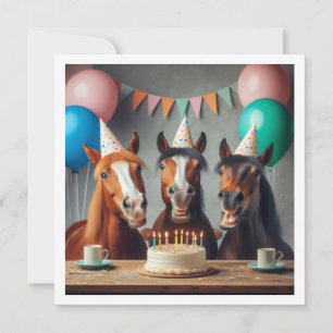 Horses celebrating birthday w/cake and hats invitation