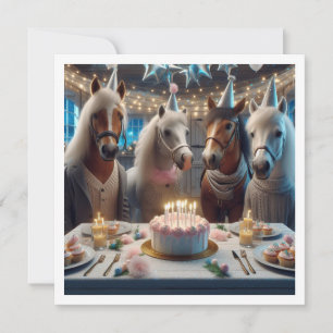Horses celebrating birthday w/cake and hats invitation