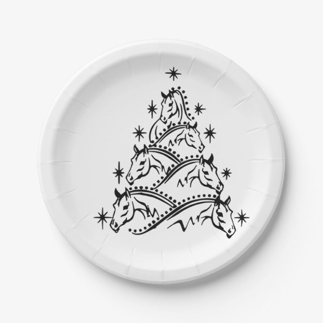 Horses Christmas Tree Equestrian Holiday Xmas Paper Plate (Front)