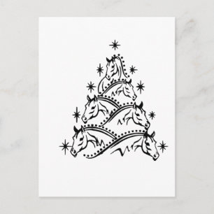 Horses Christmas Tree Equestrian Holiday Xmas Postcard