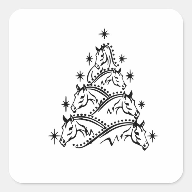 Horses Christmas Tree Equestrian Holiday Xmas Square Sticker (Front)