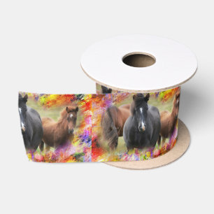 Horses Colourful Satin Ribbon