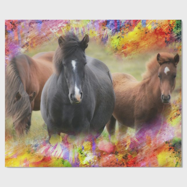 Horses Colourful Wrapping Paper (Flat)