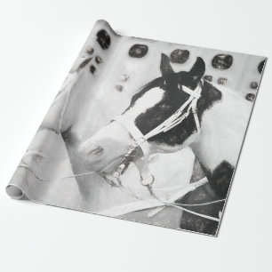 Horses Country Rustic Black And White Western Wrapping Paper