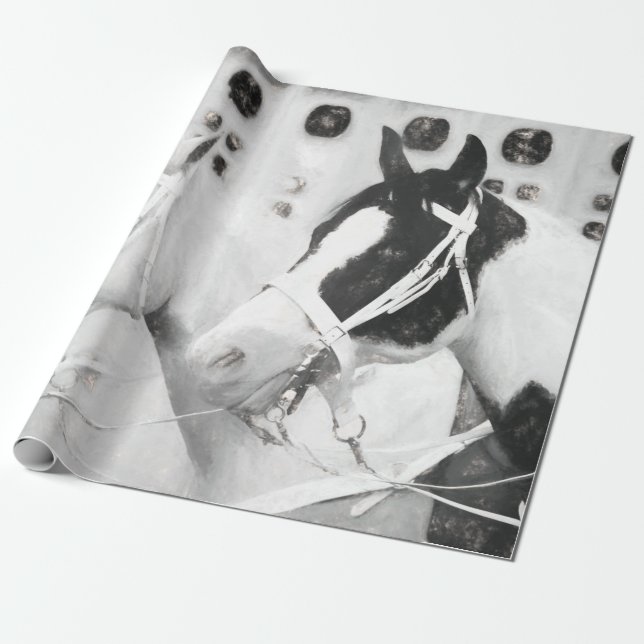 Horses Country Rustic Black And White Western Wrapping Paper (Unrolled)