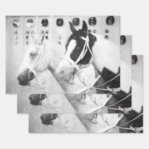 Horses Country Rustic Black And White Western Wrapping Paper Sheet